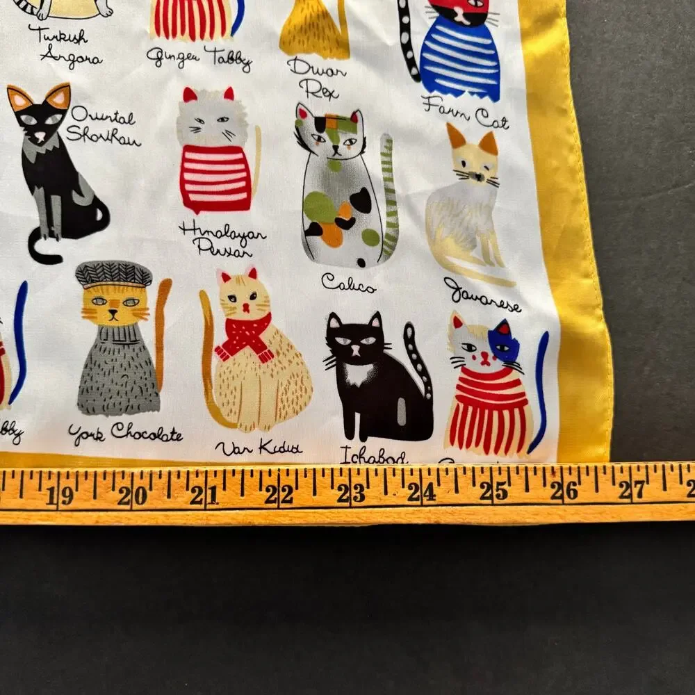 Colorful Cat Breed Print Square Scarf Silky Polyester Neck Hair Purse Accessory